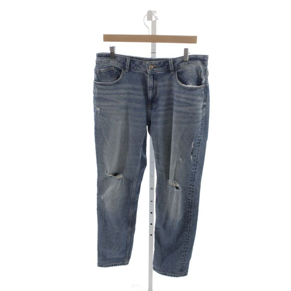 Zara Women Mom Jeans Blue High Rise Button Cotton 29 Inseam Size 10